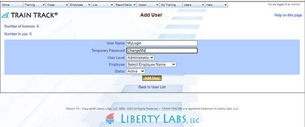 Add User Screen